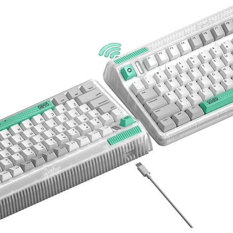 Bezprzewodowa klawiatura mechaniczna z tunelem czasoprzestrzennym Iqunix OG80 (szara, układ US (QWERTY), Cherry MX Red, 80% (TKL), diody LED RGB, możliwość wymiany podczas pracy, PBT, 2,4 GHz | Bluetooth 5.1 | USB-C)