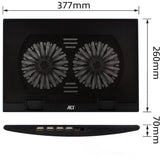 Podstawka pod laptop Act Connect, z wentylatorem, z regulacją wysokości w 2 pozycjach (czarny, 4-portowy koncentrator USB 2.0)