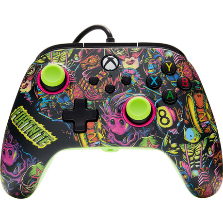 Kontroler Powera Advantage z kablem do serii xbox x|s - fortnite: blask (neonowa zieleń, xbox series x|s, xbox one, PC)