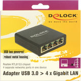 Delock Adapter USB 3.0 > 4x gigabit LAN (czarny, 80 centymetrów)