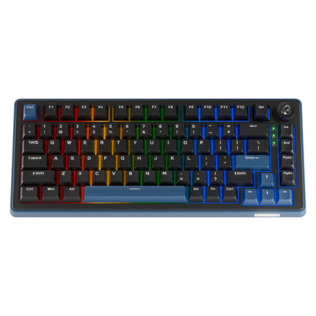 Klawiatura mechaniczna Ducky OK-M-75 RGB (czarna, układ US (QWERTY), KTT linear, 75%, RGB, hot-swap, PBT, 2,4 GHz | Bluetooth | USB-C)
