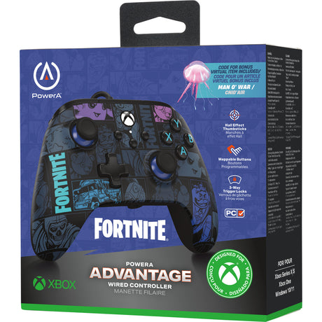 Kontroler Powera Advantage z kablem do konsoli Xbox Series x|s - Fortnite: Victory Royale (ciemnoniebieski, Xbox Series x|s, Xbox One, PC)
