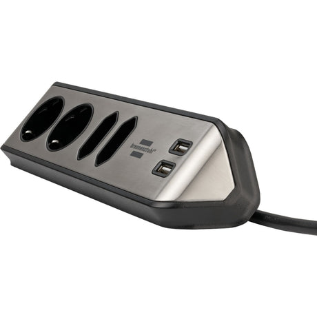 Brennerstuhl ®estilo narożna listwa przyłączeniowa z funkcją ładowania USB 4-kierunkowa 2x gniazdo ochronne 2x euro srebrny czarny