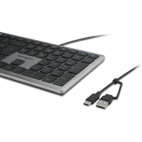 Klawiatura przewodowa Kensington KB515 EQ USB-C USB-A (szara, układ US-międzynarodowy (QWERTY), przełączniki nożycowe, 100%)