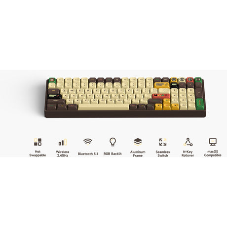 Bezprzewodowa klawiatura mechaniczna Iqunix f97 happy ape (brązowa, układ amerykański (qwerty), ttc święta panda, 96%, diody rgb, możliwość wymiany podczas pracy, pbt, 2,4 GHz | bluetooth 5.1 | usb-c)