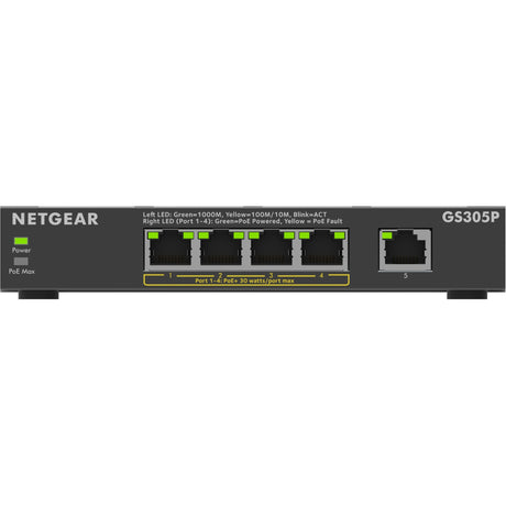 Netgear 5-portowy niezarządzalny przełącznik poe+ gigabit ethernet soho (gs305p) (czarny)