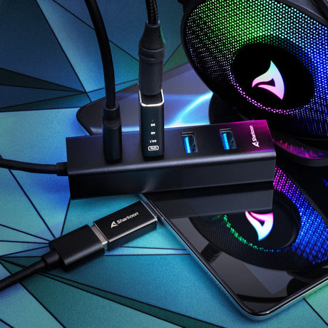 Sharkoon 4-portowy aluminiowy koncentrator USB 3.2 gen. 1 (czarny)