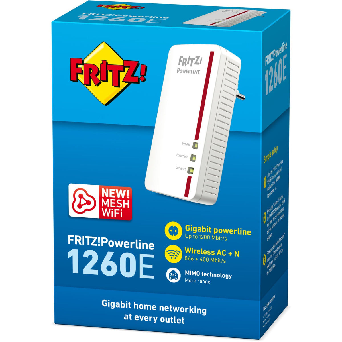 Fritz! powerline 1260e International (biały, 1 szt., siatka Wi-Fi)