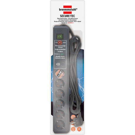 Brennerstuhl secure-tec 19500a +ochrona przeciwprzepięciowa 6x gniazdo (antracyt, 1159540376, na 6 wtyczek)