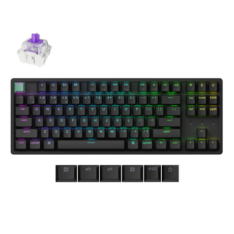 Klawiatura mechaniczna Keychron k8 he-j1 rgb (czarna, układ amerykański (qwerty), mgławica magnetyczna gateron z podwójną szyną, 80% (tkl), diody rgb, wiśniowy podwójny strzał pbt, hot swap, usb-c | 2,4 ghz | bluetooth 5.1)