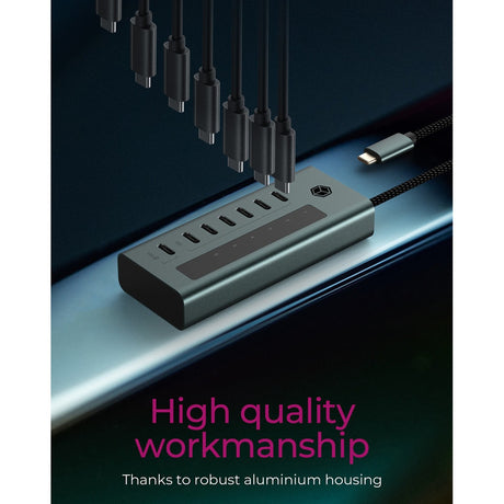 Icy box 7-portowy koncentrator USB-C 3.2 gen 2 (niebiesko-szary)