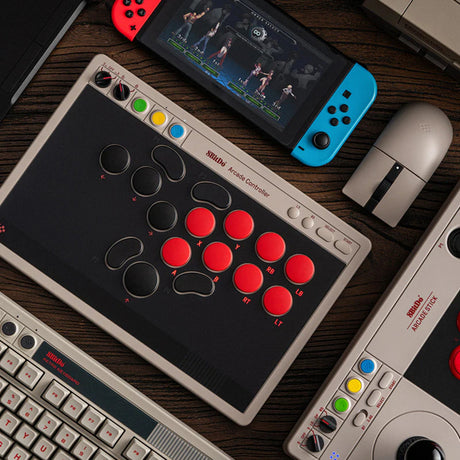 Kontroler 8bitdo Arcade (szary czerwony, 2,4 GHz Bluetooth USB, Nintendo Switch 1 + 2, PC)