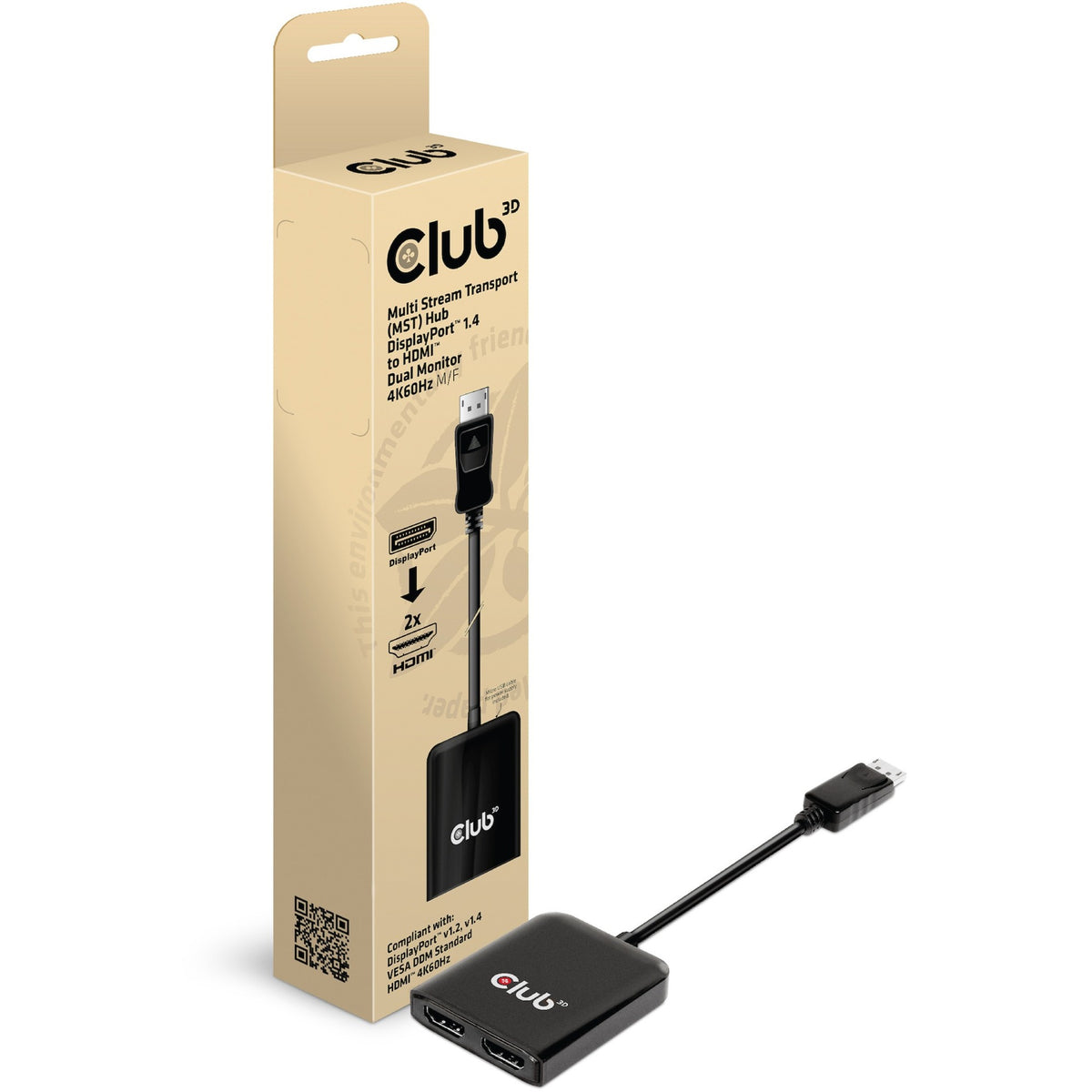 Koncentrator transportowy Club 3D Multi Stream Adapter DisplayPort 1.4 na 2x HDMI z podwójnym monitorem 4K60 Hz (czarny)