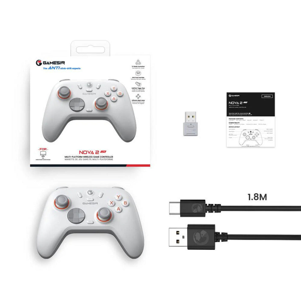 Wieloplatformowy bezprzewodowy kontroler gier Gamesir Nova 2 Lite (biały, Switch, PC, Android i iOS, Bluetooth 2,4 GHz USB)