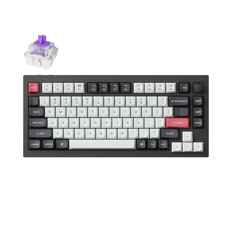 Klawiatura mechaniczna Keychron Q1 HE-M1 RGB (czarna, układ US (QWERTY), mgławica magnetyczna Gateron z podwójną szyną, 75%, możliwość wymiany podczas pracy, diody LED RGB, klawisze osa double-shot PBT, USB-C | 2,4 GHz | Bluetooth, pokrętło)