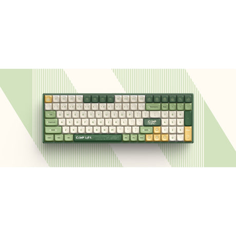Bezprzewodowa klawiatura mechaniczna kempingowa Iqunix f97 (zielona, układ amerykański (qwerty), wiśniowy mx brązowy, 96%, diody rgb, możliwość wymiany podczas pracy, pbt, 2,4 GHz | bluetooth 5.1 | usb-c)