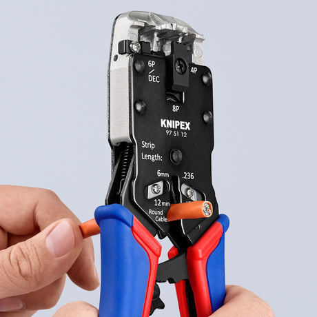 Szczypce do zaciskania Knipex 97 51 12 sb (niebiesko-czerwone, RJ-10, RJ-11 12 i RJ-45)