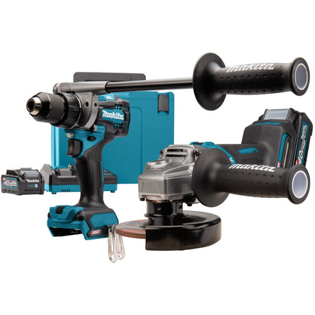 Zestaw kombi Makita 40 v max dk0124g201 (niebieski, szlifierka kątowa + wiertarka, mbox, szybka ładowarka i 2 akumulatory (4,0 Ah) w zestawie)