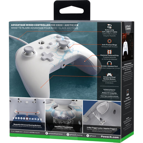 Kontroler Powera Advantage z kablem do konsoli Xbox x|s - polar ice (biało-niebieski, xbox series x|s, xbox one, PC)