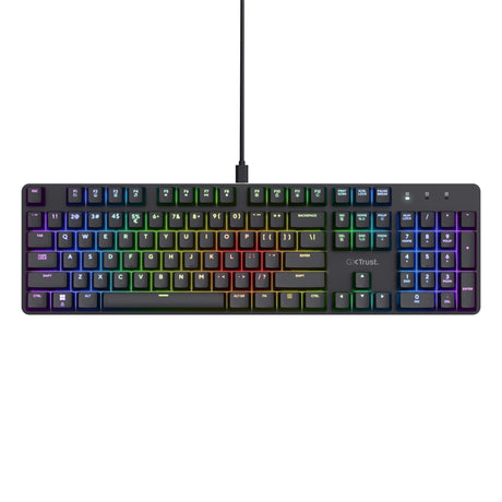 Mechaniczna klawiatura do gier Trust GXT 871 Zora (czarna, układ US (QWERTY), Huano Red, 100%, RGB)