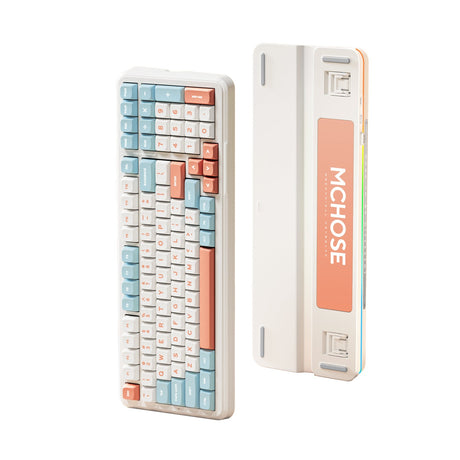 Mchose K99 Horizon Orange Hiacynt Bezprzewodowa mechaniczna klawiatura RGB z uszczelką do montażu na uszczelce (biała, układ amerykański (Qwerty), KTT Hiacynt, RGB, Hot Swap, Double-Shot PBT, bezprzewodowa | Bluetooth | USB-C)