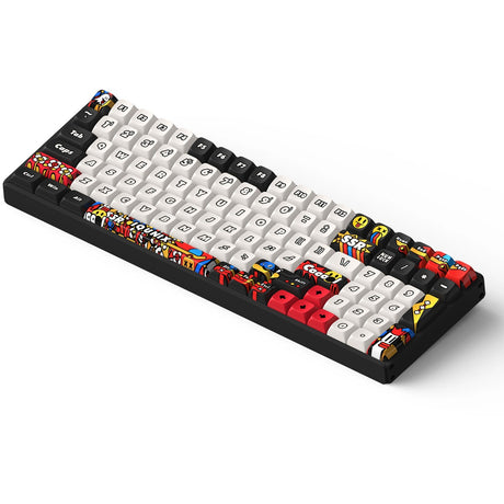 Bezprzewodowa klawiatura mechaniczna Iqunix f97 graffiti diary (czarna, układ amerykański (qwerty), wiśnia mx cicha czerwona, 96%, diody rgb, możliwość wymiany podczas pracy, pbt, 2,4 GHz | bluetooth 5.1 | usb-c)