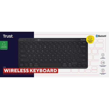 Kompaktowa bezprzewodowa klawiatura Trust Lyra (czarna, układ US (QWERTY), przełączniki nożycowe, 65%, 2,4 GHz USB, Bluetooth)
