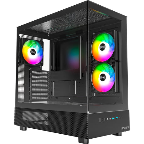 Obudowa midi tower Montech xr (czarna | 2x USB-A | 1x USB-C | RGB | szkło hartowane)