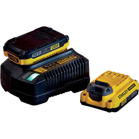 Ładowarka zestawu startowego Stanley Fatmax v20 18 V (żółto-czarna, ładowarka (2a) i 2 akumulatory (2,0ah) w zestawie)