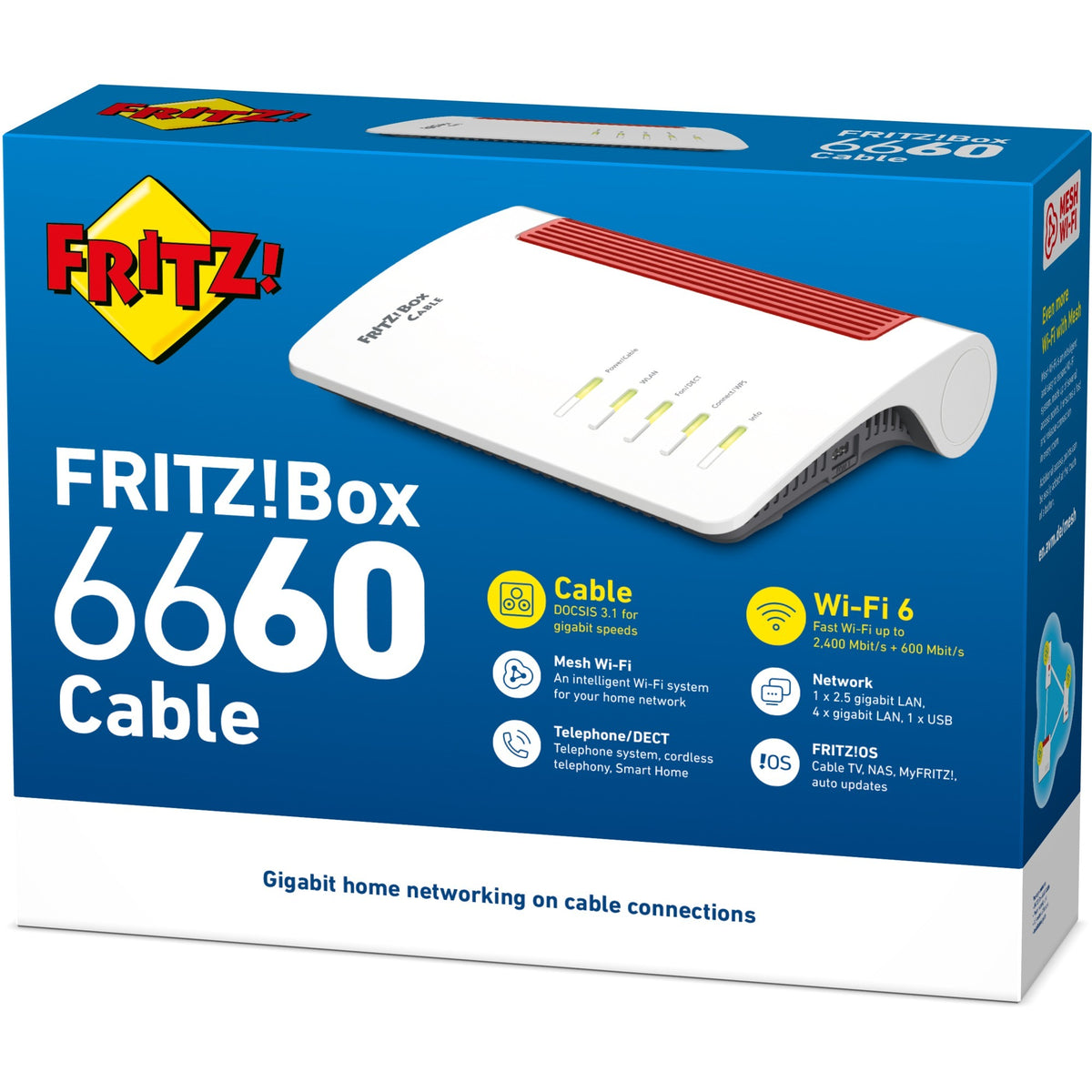 Fritz! międzynarodowy router kablowy box 6660 (biały czerwony, siatka Wi-Fi)