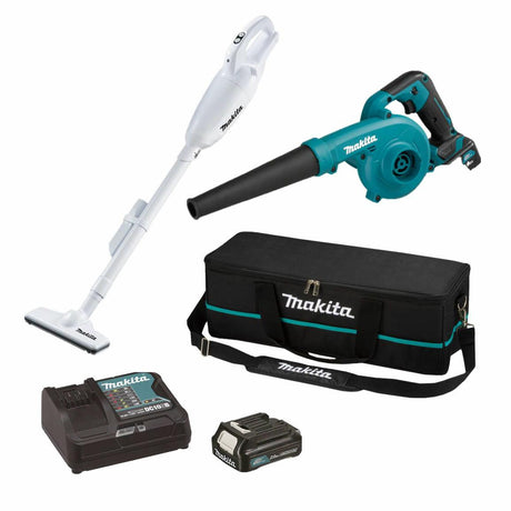Makita aanjager 12v ub100d + stofzuiger cl108fd 1x2,0ah + zak