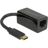 Delock superspeed USB-C (USB 3.1 gen 1) męski > kompaktowy adapter Gigabit LAN 10 100 1000 Mbps (czarny, 0,135 m)