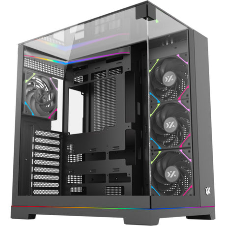 Obudowa Xyz PC Gear Tesseract A-RGB Midi Tower (czarna | 2x USB-A | 1x USB-C | RGB | Szkło hartowane)