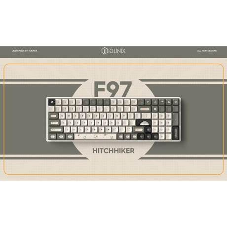 Bezprzewodowa klawiatura mechaniczna Iqunix F97 hitchhiker (szara, układ amerykański (qwerty), wiśniowy mx brązowy, 96%, diody rgb, hot-swap, pbt, 2,4 ghz | bluetooth 5.1 | usb-c)