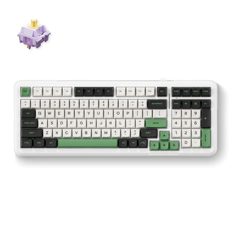 Mchose K99 Emerald Green Hiacynt Bezprzewodowa mechaniczna klawiatura RGB z uszczelką do montażu (biała, układ amerykański (Qwerty), KTT Hiacynt, RGB, Hot Swap, Double-Shot PBT, bezprzewodowa | Bluetooth | USB-C)