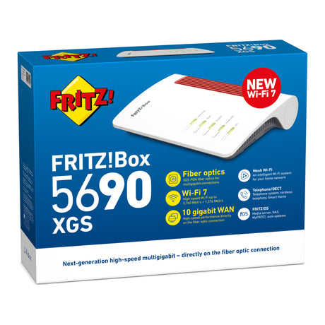 Fritz! box 5690 xgs edycja międzynarodowy router światłowodowy (biały czerwony, mesh Wi-Fi, 10 Gbit s)