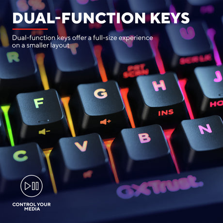 Trust GXT 867 Acira mini mechaniczna klawiatura do gier 60% (czarna, układ US (QWERTY), Outemu Red, 60%, RGB)