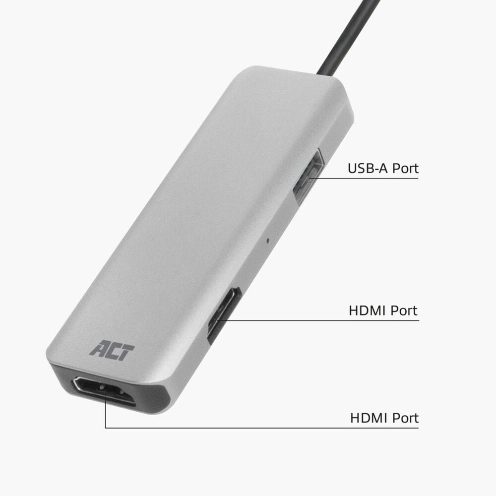 Łączność Act Wieloportowy adapter USB-C 4K do 2 ekranów HDMI, port danych USB-A (aluminium)