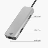 Łączność Act Wieloportowy adapter USB-C 4K do 2 ekranów HDMI, port danych USB-A (aluminium)
