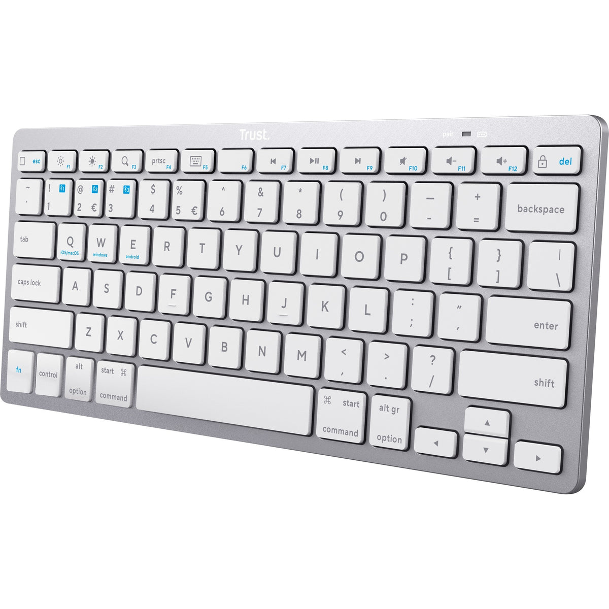 Bezprzewodowa klawiatura Bluetooth Trust (szara, układ US (QWERTY), przełączniki nożycowe, 85%, Bluetooth 4.0)