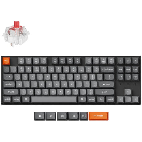 Klawiatura mechaniczna Keychron k8 max-h1 rgb (czarna, układ amerykański (qwerty), super czerwony, 80% (tkl), diody rgb, osa double-shot pbt, hot swap, usb-c | 2,4 ghz | bluetooth 5.1)