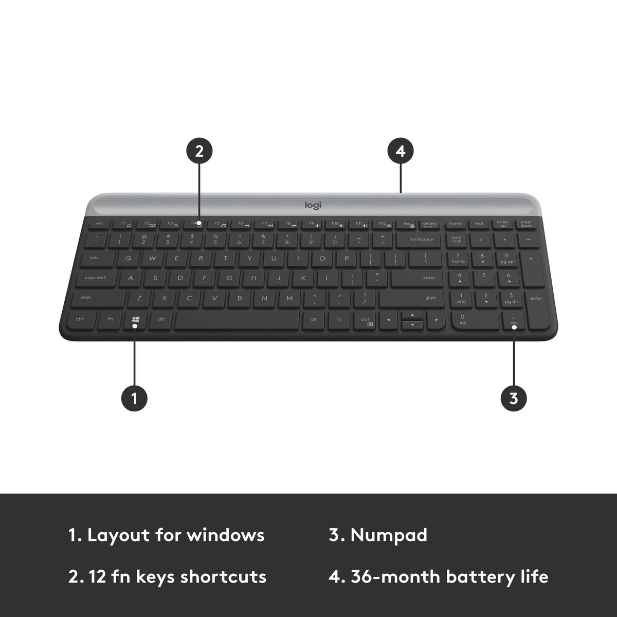 Zestaw bezprzewodowy Logitech mk470 slim (czarny, układ US-International (QWERTY), przełączniki nożycowe, 100%, 1000 dpi)