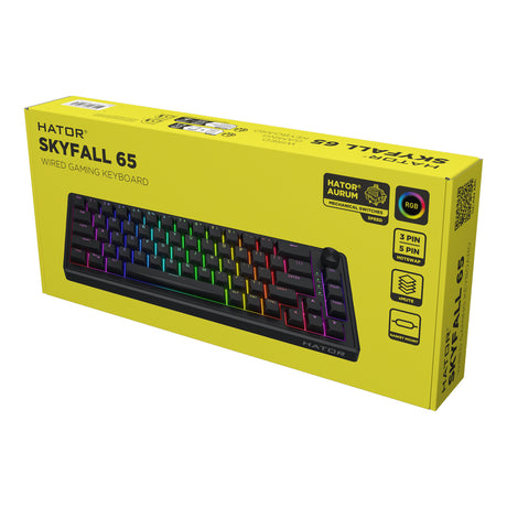 Hator skyfall wired rgb mechanisch gaming toetsenbord (zwart, us lay-out (qwerty), hator aurum sterling, 65%, rgb, double shot abs, hot-swap)