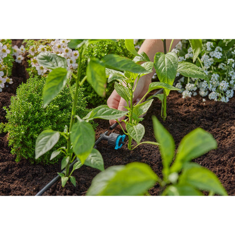 Kroplownik regulowany Gardena 1-8 l h, kroplownik z kompensacją ciśnienia (czarny turkusowy)