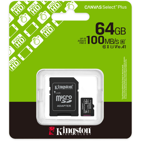 Karta pamięci Kingston Canvas Select Plus 64 GB MicroSDXC (czarna, UHS-I U1, Class 10, V10, w zestawie adapter SD)