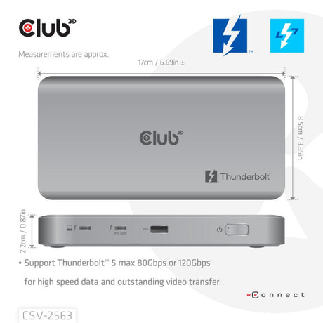 Potrójna stacja dokująca do wideo Club 3D 5-1 Thunderbolt 5 Hub (szara)