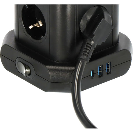 Wieża listwowa Brennerstuhl z 8 listwami zasilającymi w układzie listwy zasilającej 45° (czarna, zasilanie 2x USB-A, 1x USB-C)
