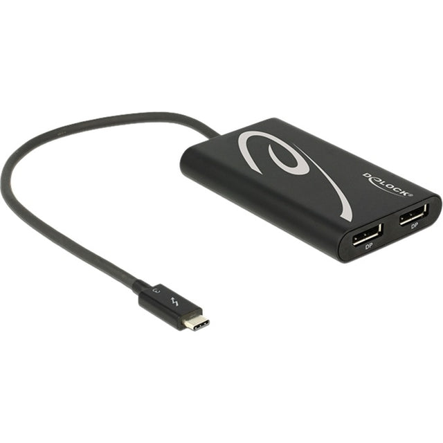 Delock adapter Thunderbolt 3 > 2x Display Port (czarny, 0,27 m)