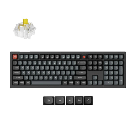 Keychron v6w-d4 8k qmk, przewodowa, niestandardowa klawiatura mechaniczna (czarna, układ amerykański (qwerty), super banana, 100%, diody rgb, double-shot pbt, hot swap, 8k, przycisk)