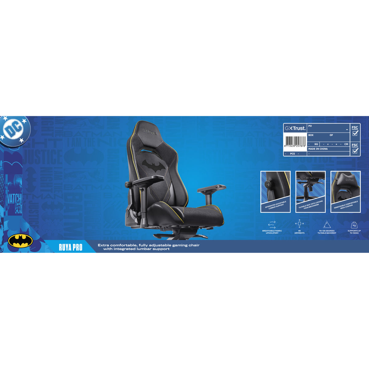 Fotel gamingowy Trust GXT 721BM Ruya Pro Batman (czarno-żółty)
